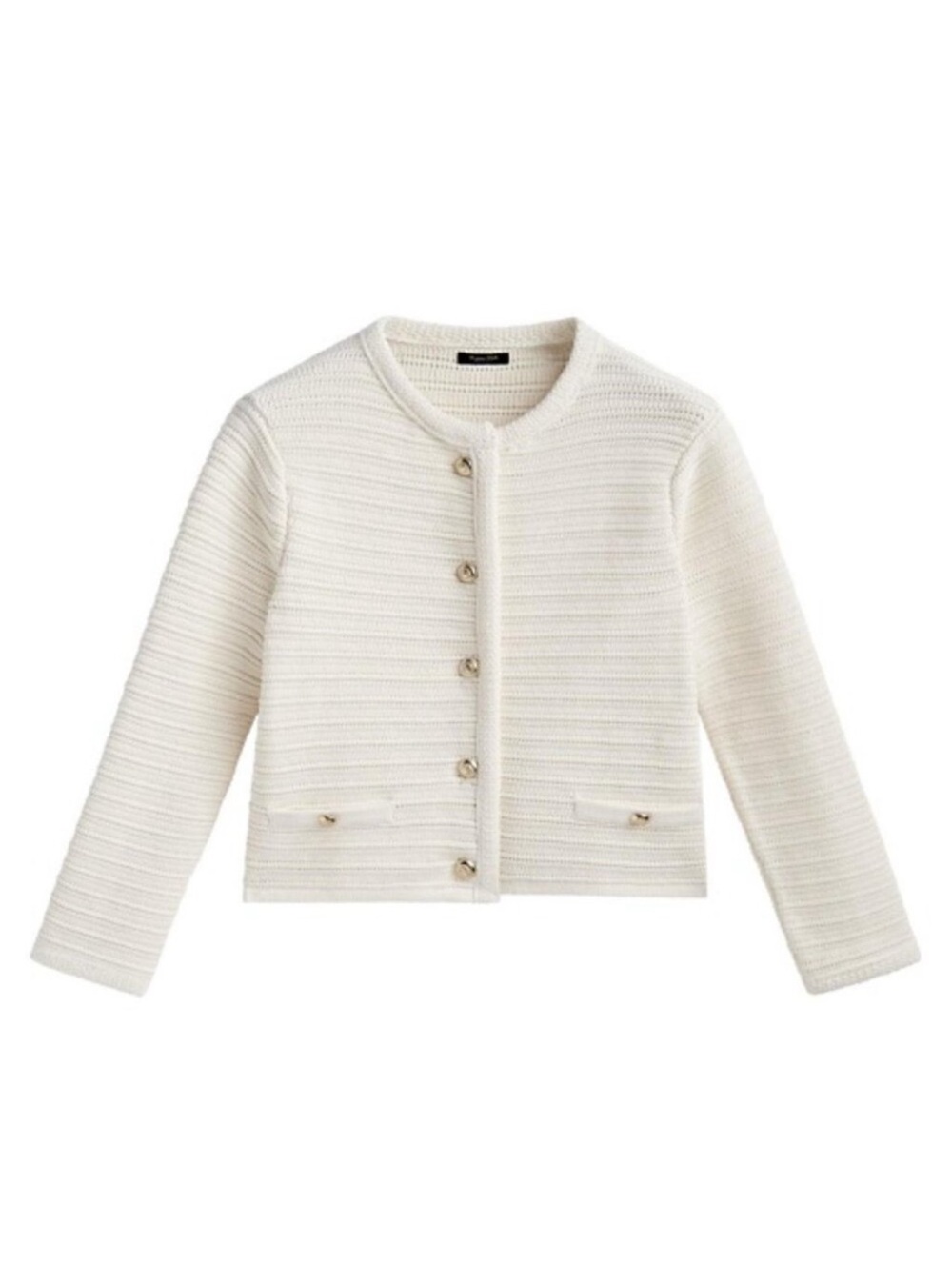 Massimo Dutti Cream Cropped Knit Cardigan with Gold-Tone Buttons